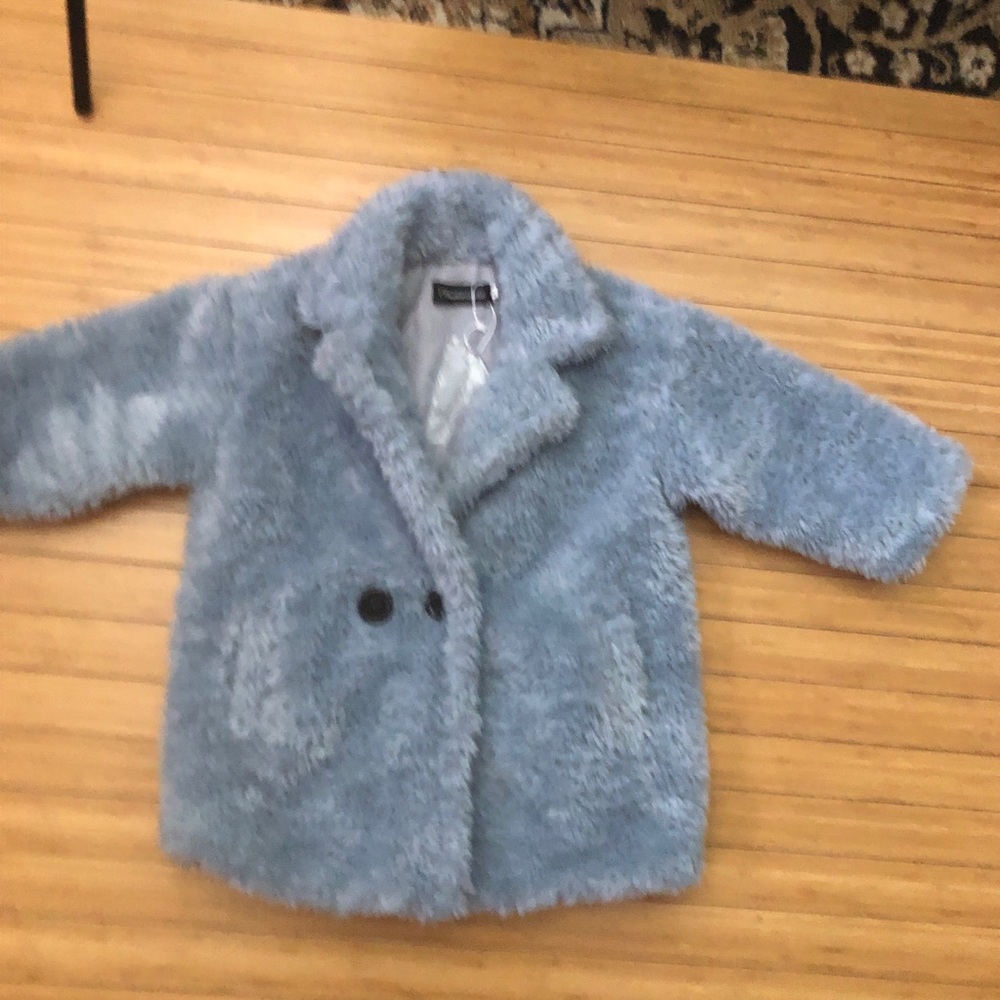 Kids Plush Steel Blue Teddy Coat